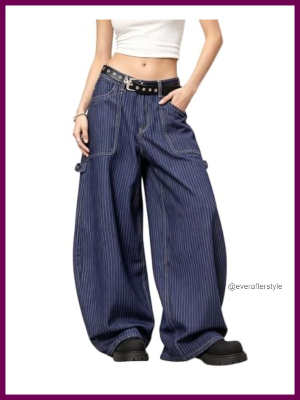PEAINJ Barrel Jeans Women High Waisted Wide Leg Striped Denim Pants